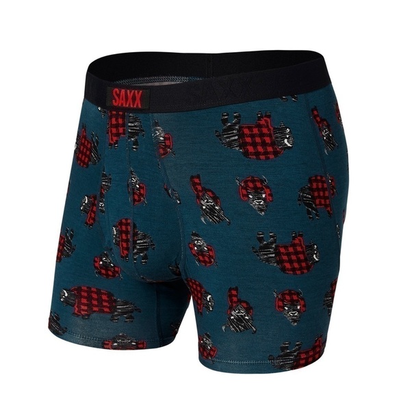 SAXX ULTRA BOXER BRIEF MEN’S UNDERWEAR - STORM BLUE BUFFALO CHECK - SZ - M - Picture 1 of 6
